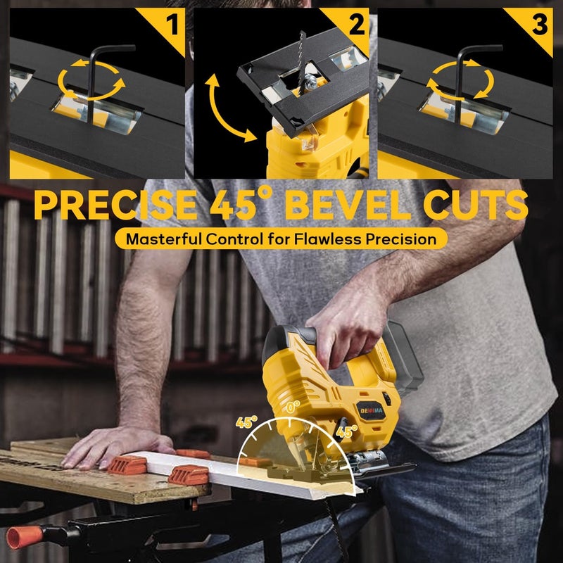 DEMIMA Cordless Jig Saw for De-Walt 20V Battery, 7 Speed Variable ​​Up to 3200RPM, LED Light, 45° Bevel Cuts, 3 Orbital Motions, with Jig Saw Blade for Straight/Curve/Circle Cutting(Battery Not Include) - Image 5